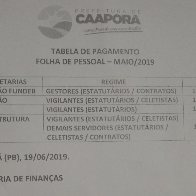 TABELA DE PAGAMENTOS (19/06/2019)..