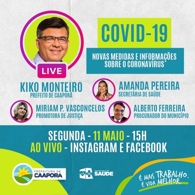 PREFEITO REALIZARÁ LIVE ACERCA DE NOVAS MEDIDAS E INFORMAÇÕES SOBRE O COVID-19