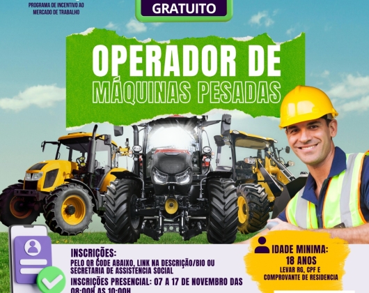 Prefeitura de Caaporã abre inscrições para curso gratuito de operador de máquinas pesadas