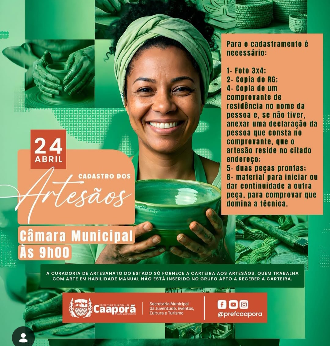 Cadastro de artesãos acontece em Caaporã nesta sexta-feira