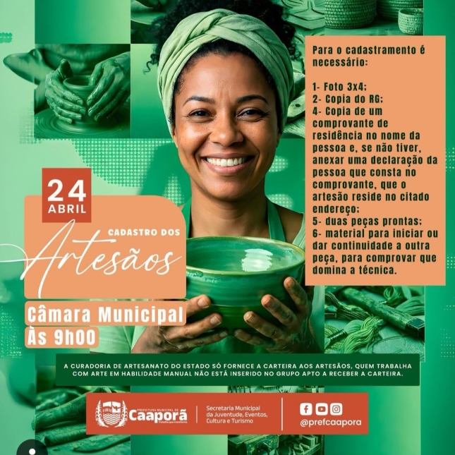 Cadastro de artesãos acontece em Caaporã nesta sexta-feira