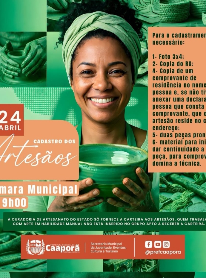 Cadastro de artesãos acontece em Caaporã nesta sexta-feira