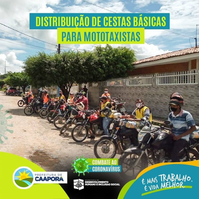 Secretaria de Desenvolvimento Humano e Inclusão Social realiza a distribuição de cestas básicas e máscaras reutilizáveis a mototaxistas